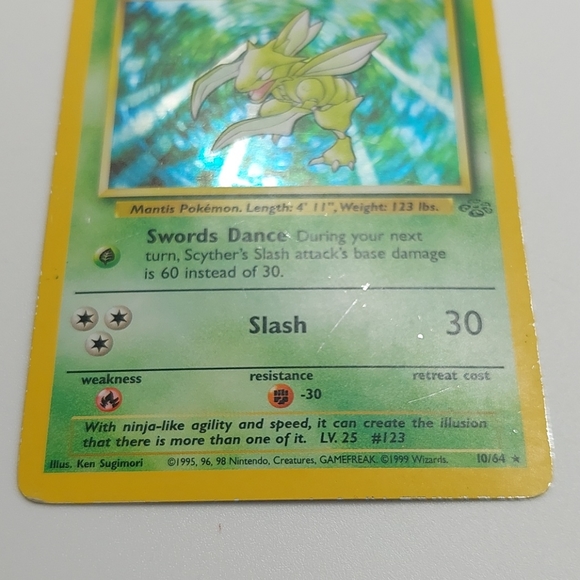 POKEMON~1999 Scyther 10/64 Jungle Holo Rare - Picture 5 of 6
